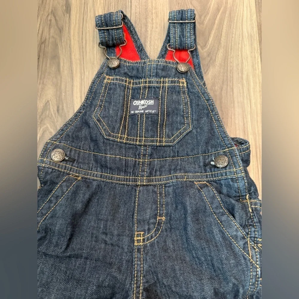 OshKosh B'gosh Baby Classic Blue Denim Overalls Fleece lined size 6M
